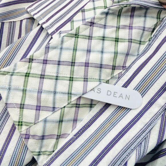 Thomas Dean Dress Shirt Size XL White Purple Grey Stripes Flip Collar Cuffs TD - Picture 7 of 8